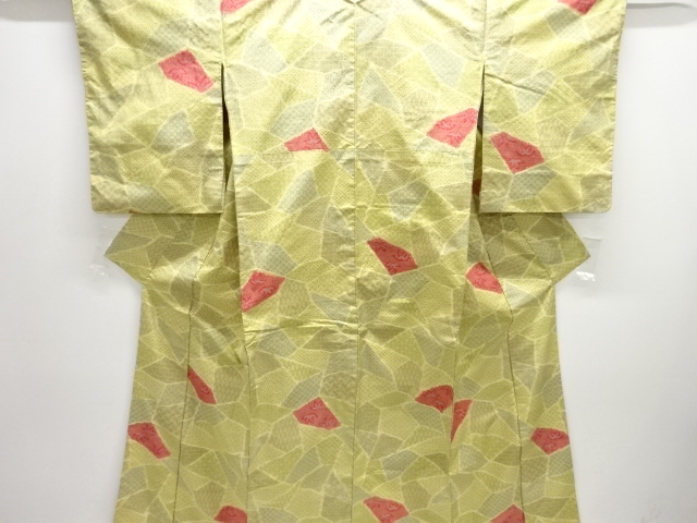 切りばめ風　笹に古典柄織り出し十日町紬着物